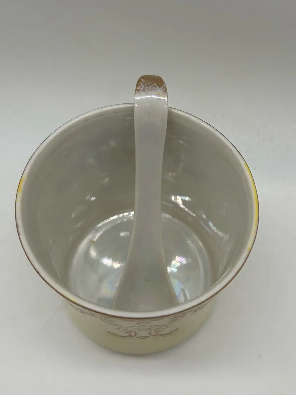 Vintage Ceramic Condiment Jar With Spoon Iridescent Pale Green